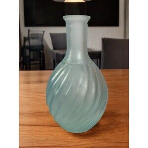 VTG Blue Satin Swirl Glass Decanter Bedside Carafe Or Vase